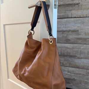 Mark & Graham Camel Handbag - with Navy- White shoulder strap set